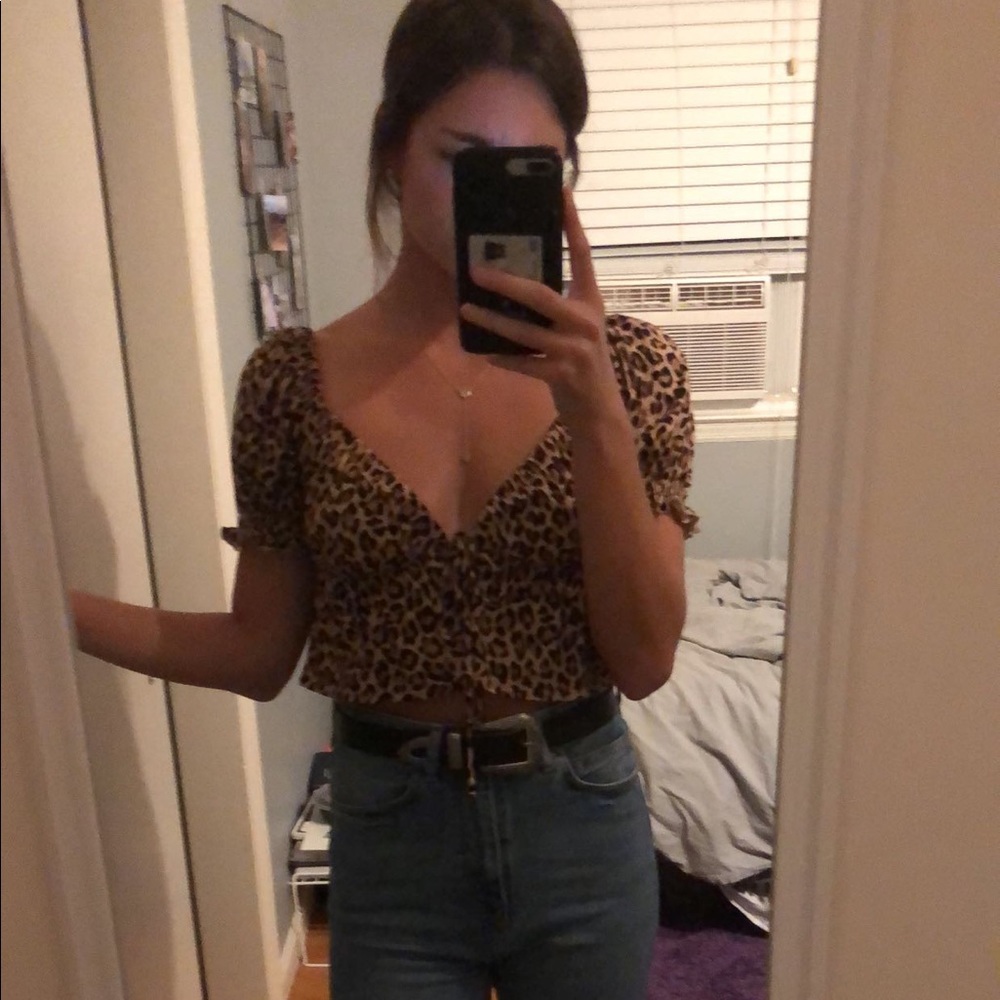 Urban Outfitters tie front cheetah crop top